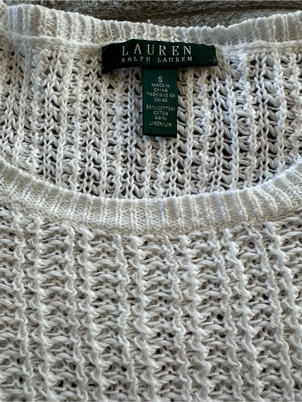 Lauren Ralph Lauren Open-Knit Crewneck Sweater in Cream